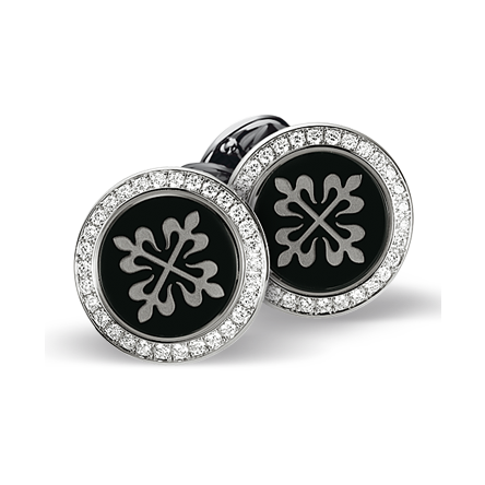 Patek Philippe Calatrava Cufflinks Ref. 205.9108G-001 in White Gold with Black Onyx and 60 Diamonds