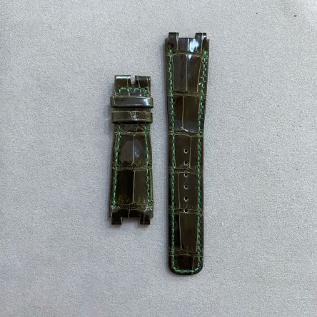 Strap BR Dark Grey (Emerald Green Stitch) MARINE2 Leather Alligator (Shiny) - Sq scales [PDD] 22x18 mm Regular