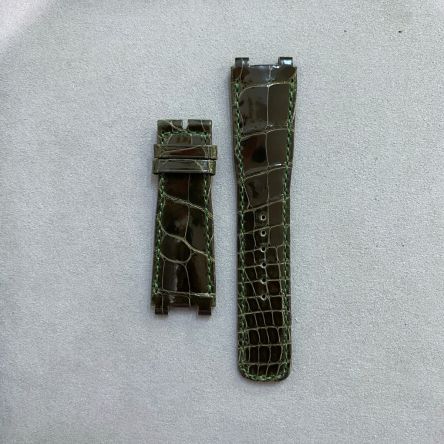 Strap BR Dark Grey (Dark Green Stitch) MARINE2 Leather Alligator (Shiny) - Sq scales [PDD] 24x20 mm Regular