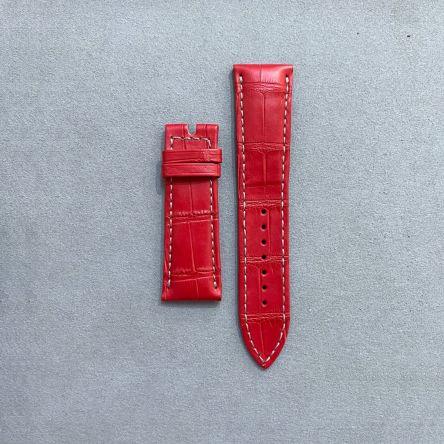 Strap BR Red (Light Grey Stitch) Leather Alligator (Matt) - Sq scales [PDD] 23x20 mm Regular