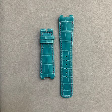 Strap BR Teal Blue (Purple Stitch) MARINE2 Leather Alligator (Shiny) - Sq scales [PDD] 22x18 mm Regular