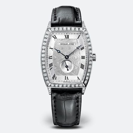 Breguet Héritage Ref. 3661BB/12/984/DD00 in white gold with curved tonneau case and diamond-set bezel.