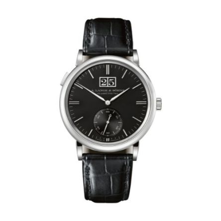 SAXONIA OUTSIZE DATE With White Gold Case And Black, Alligator Leather Strap