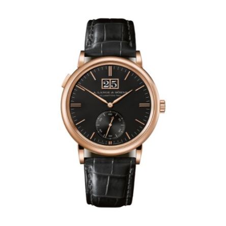 SAXONIA OUTSIZE DATE With Pink Gold Case And Black, Alligator Leather Strap