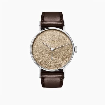 Nomos Glashütte Tangente 33 Twice Unique Auric Ref. 123.U4 with handcrafted gold-leaf dial and brown leather strap