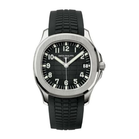 Patek Philippe Aquanaut 5167A-001 in stainless steel featuring a black embossed dial and Arabic numerals.