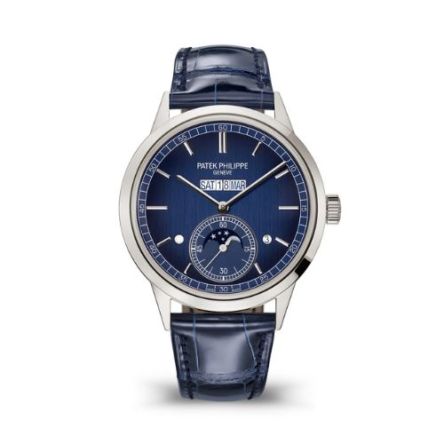 Patek Philippe 5236P-001 platinum watch with blue gradient dial and black leather strap