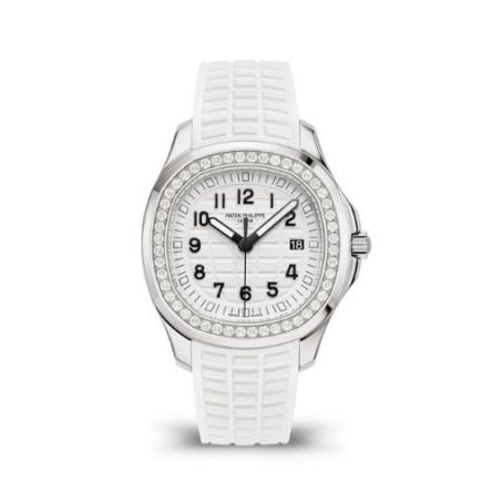 Patek Philippe Aquanaut Luce Ref. 5267/200A-010 in stainless steel with matte white dial and diamond-set bezel.