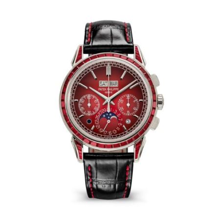 Patek Philippe 5271/12P-010 in platinum with baguette-cut rubies and red lacquered dial