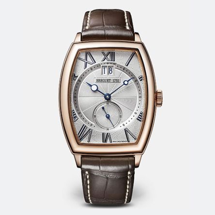 Breguet Heritage 5410BR/12/9VV rose gold watch with curved tonneau case and guilloché dial.