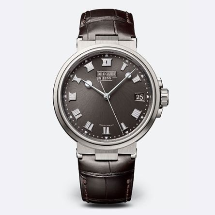 Breguet Marine Ref. 5517 in titanium with slate grey dial and leather strap.