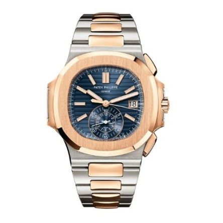 Patek Philippe Nautilus 5980/1AR-001 watch in stainless steel and rose gold with a 40.5mm case, blue gradient dial, and chronograph function.