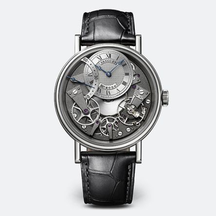 Breguet Tradition 7097 in white gold with openworked dial, off-centered guilloché sub-dial, and retrograde seconds complication