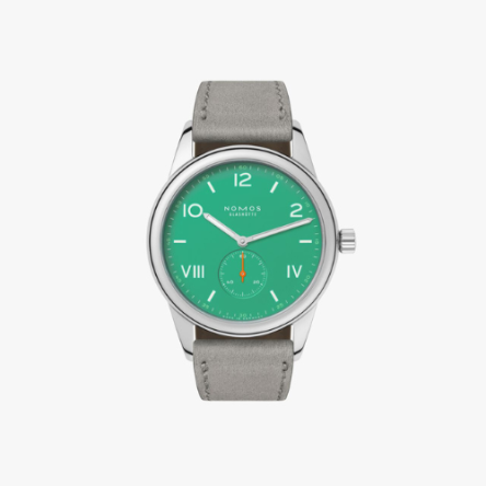 NOMOS CLUB CAMPUS 38 ELECTRIC GREEN Ref. 726 | Velour Leather Gray Strap
