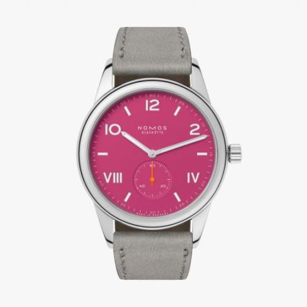 CLUB CAMPUS 38 DEEP PINK | Velour Leather Gray Strap | Stainless Steel Back