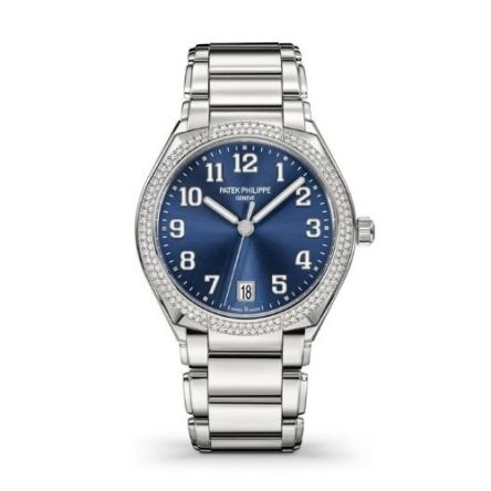 Patek Philippe Twenty~4 Ref. 7300-1200A-001 ladies' watch in stainless steel with blue sunburst dial and diamond-set bezel