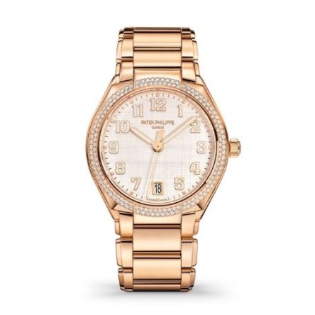 Patek Philippe Twenty~4 7300/1200R-010 rose gold ladies watch with silvery satin-finished dial and diamond-set bezel