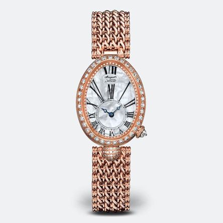 Breguet Reine de Naples 8928BR/51/J20/DD00 in rose gold, featuring a diamond-set bezel, mother-of-pearl dial with Arabic numerals.