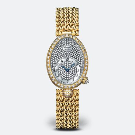 Breguet Reine de Naples 8928 Ref. 8928BA/8D/J20/DD00 in yellow gold with a diamond-set dial, featuring an elegant bracelet strap.