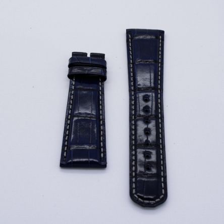 Strap AL Blue (Grey Stitch) Leather Alligator (Shiny) - Sq scales [PDD] 22x18 mm Regular
