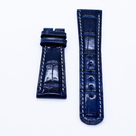 Strap AL Blue (Grey Stitch) Leather Alligator (Shiny) - Sq scales [PDD] 20x16 mm Short
