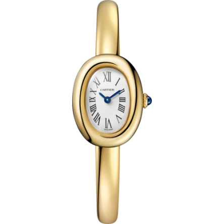 Cartier Baignoire Ref. WGBA0021 showing the case back and 18K yellow gold rigid bracelet.