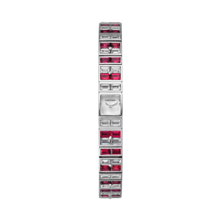 Fine Jewelry | Mini model, hand-wound mechanical movement, white gold, diamonds, rubies