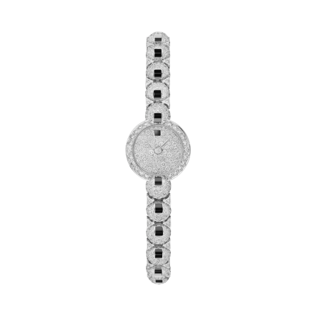 Fine Jewelry | Small model, quartz movement, white gold, diamonds, metal bracelet