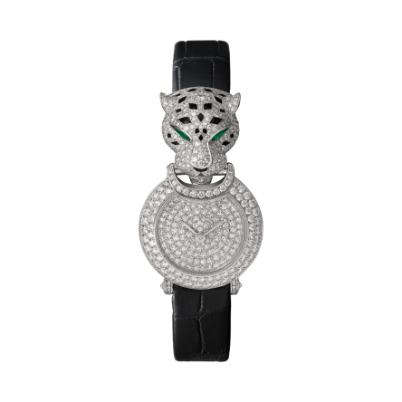 La Panthère de Cartier | 23.6 mm, rhodiumized white gold, diamonds, leather