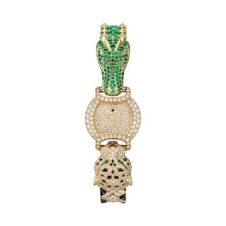 Indomptables de Cartier | 22.2 mm, quartz movement, yellow gold, diamonds, emeralds, rubies, spinels, metal strap