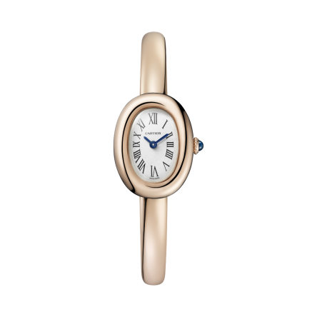 Cartier Baignoire Ref. WGBA0020 mini model with an 18K rose gold rigid bracelet.