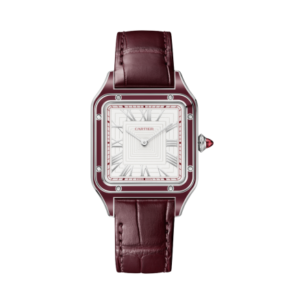 Santos-Dumont Ref. WGSA0053, large model, platinum case, lacquer detail, hand-wound movement, leather strap.