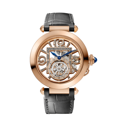 Pasha de Cartier Ref. WHPA0006 41 mm with a dark gray alligator-skin strap featuring the QuickSwitch interchangeability system.