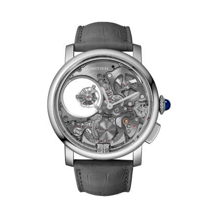 Rotonde de Cartier Ref. WHRO0064 watch with black alligator leather strap, titanium case, and steel hands.