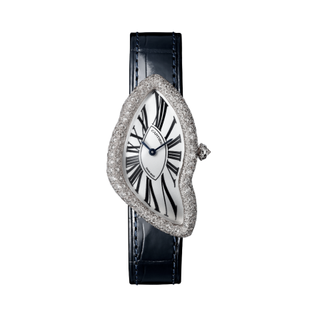 Crash Ref. WJCH0007 watch featuring a white gold case with diamond accents and a leather strap.