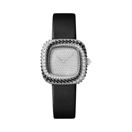 Cartier Coussin de Cartier Ref. WJCS0007, with black calfskin strap and 18K white gold ardillon buckle set with diamonds.