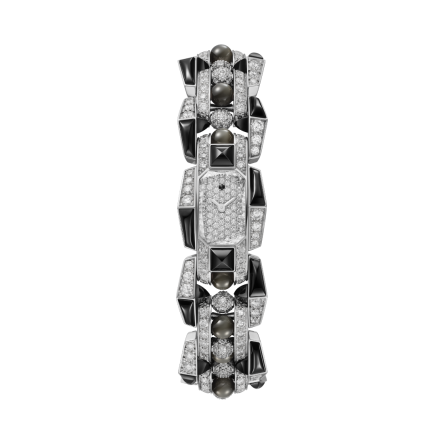 Clash [Un]limited watch | Small model, quartz movement, rhodiumized white gold, diamonds, spinels, obsidian