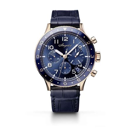 Breguet Type XX Flyback Chronograph 2067RK, featuring a blue dial with luminescent gold hands and hour markers, complete with a leather strap.