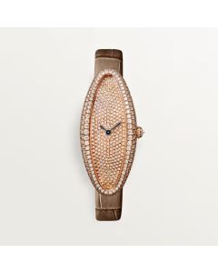 WJBA0010 Baignoire Allongée l Medium-sized model, hand-wound movement, rose gold, diamonds