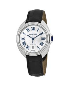 WSCL0018 Clé de Cartier l Automatic, Flinque Sunray Silver Dial, Leather Strap