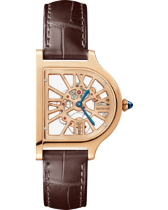 WHCC0002 Cloche de Cartier skeleton l Large model, hand-wound mechanical movement, 18K rose gold, leather