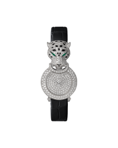 La Panthère de Cartier | 23.6 mm, rhodiumized white gold, diamonds, leather