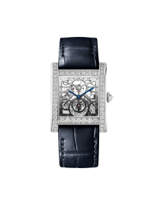CRHPI01558 | Large model, hand-wound mechanical skeleton movement, platinum, diamonds, leather