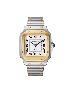 W2SA0016 Santos de Cartier | Medium model, automatic movement, yellow gold, steel, interchangeable metal and leather bracelets