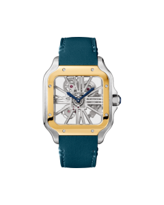 WHSA0024 Santos de Cartier | Large model, hand-wound mechanical movement, yellow gold, steel, leather