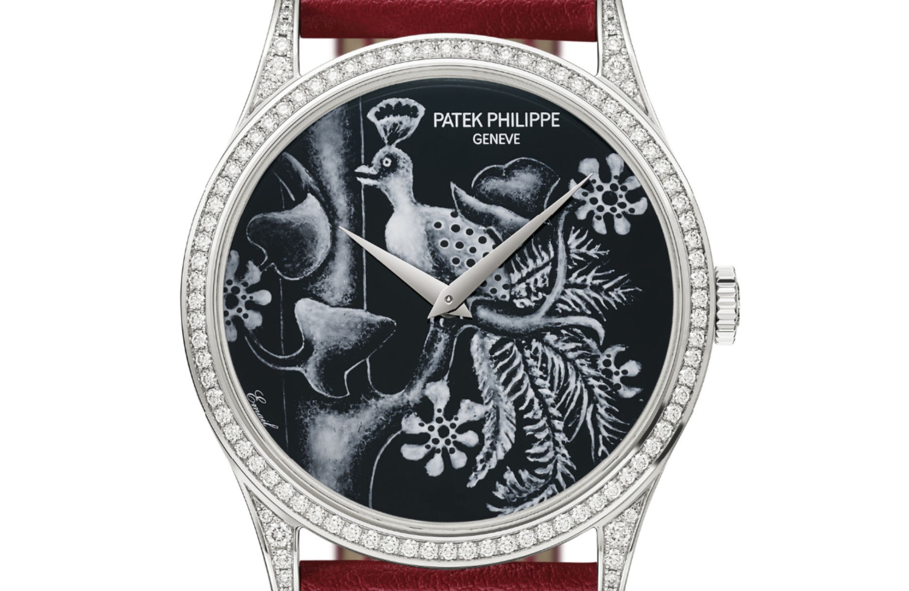 Patek Philippe Calatrava Collection reference 5077/100G-055 with grisaille enamelling on the dial decorated with blanc de Limoges